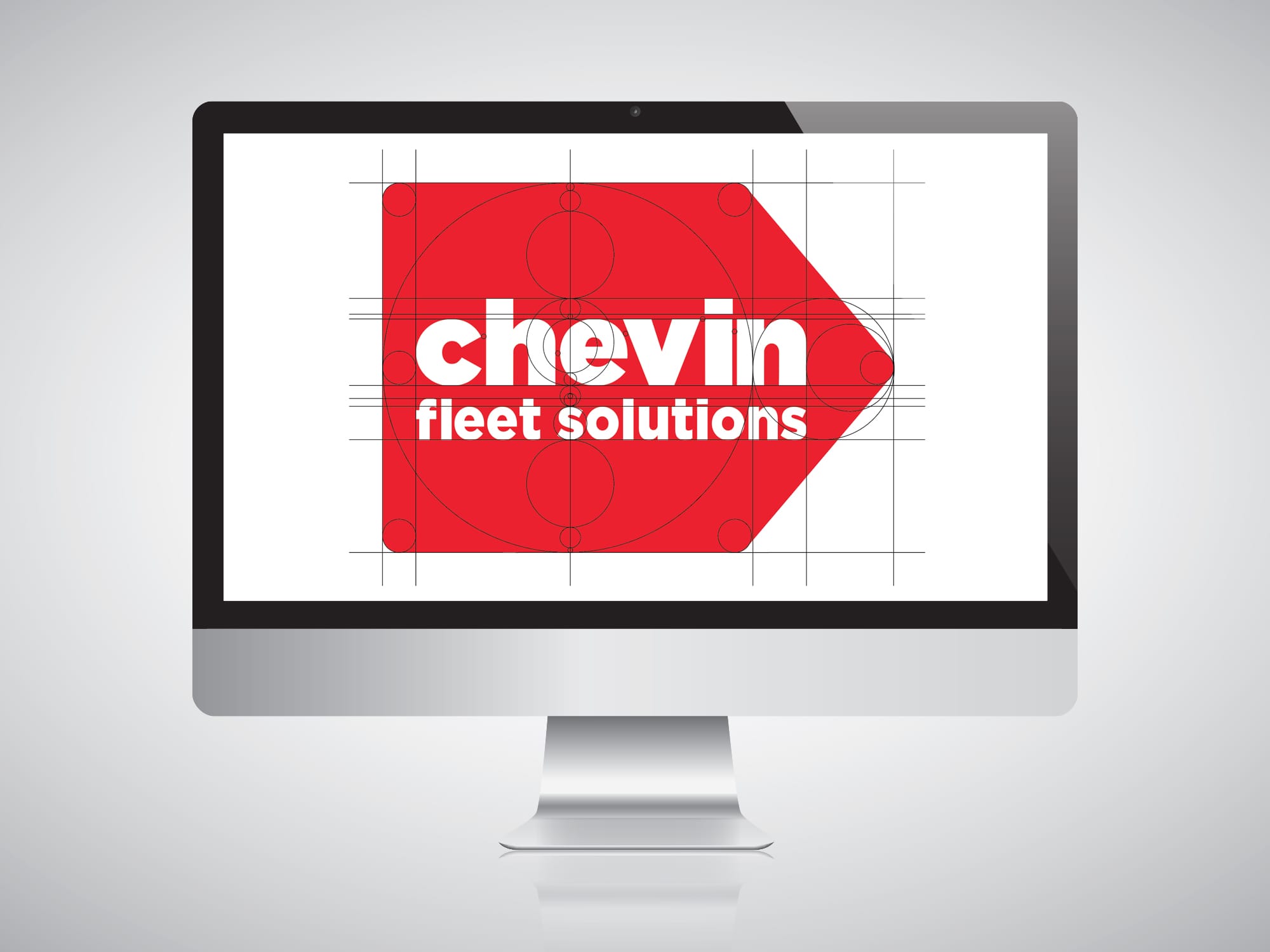 Chevin Fleet Solutions logo shown over a geometric construction grid of circles, alignment guides and proportional relationships.