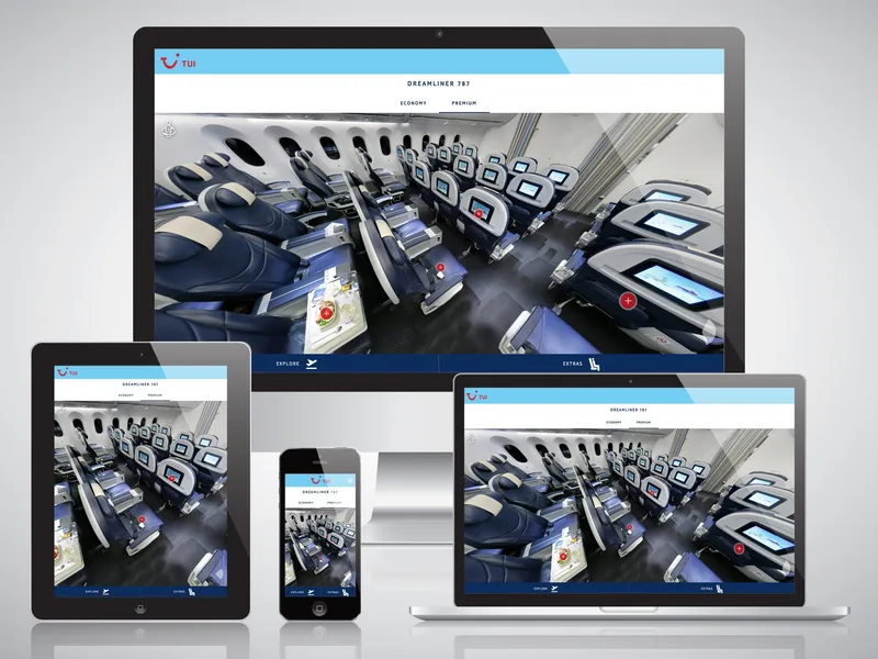 TUI 360° aircraft-experience interface evidence.