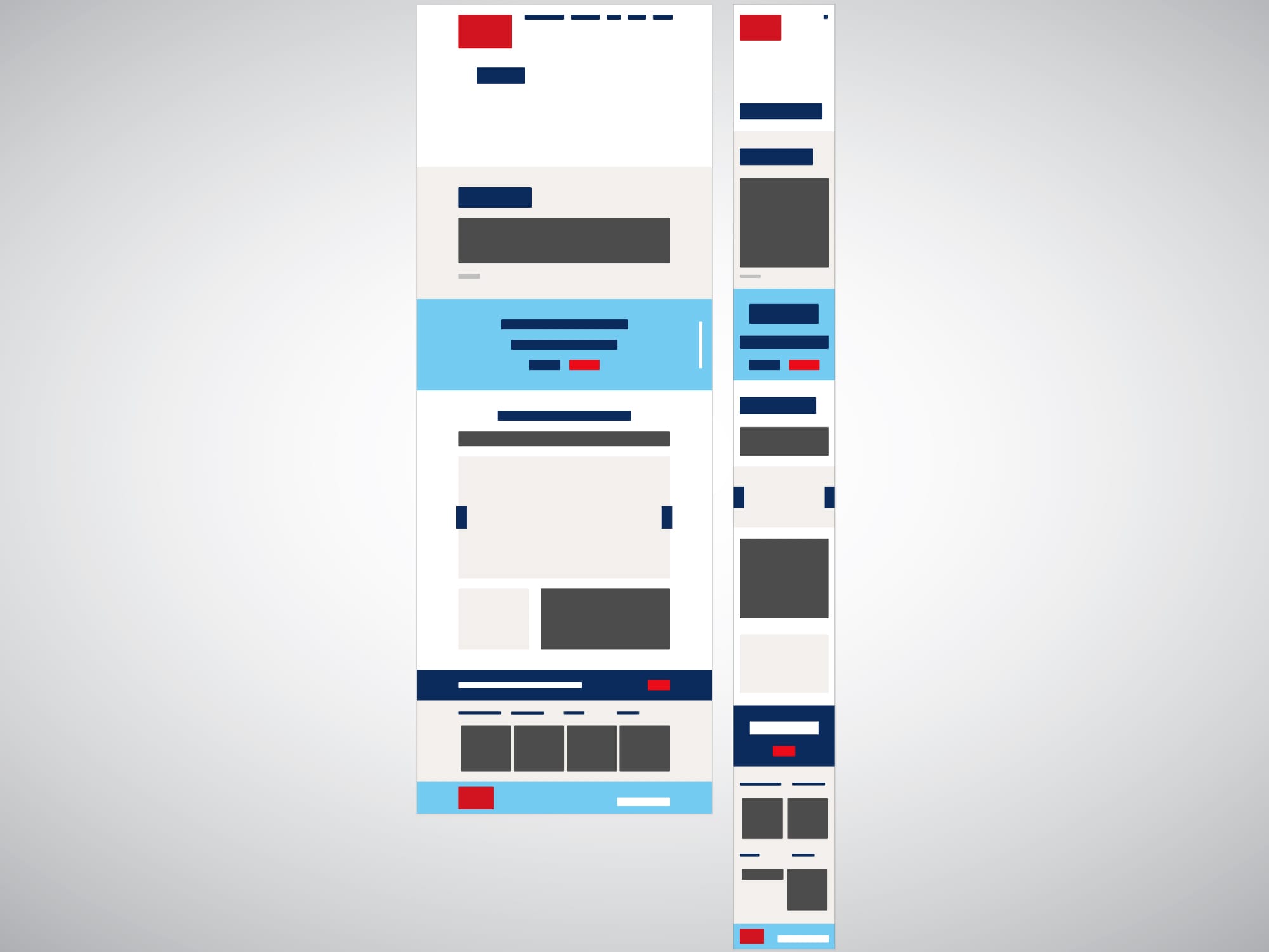 Responsive TUI Content Hub wireframes showing the service experience across multiple viewport widths.